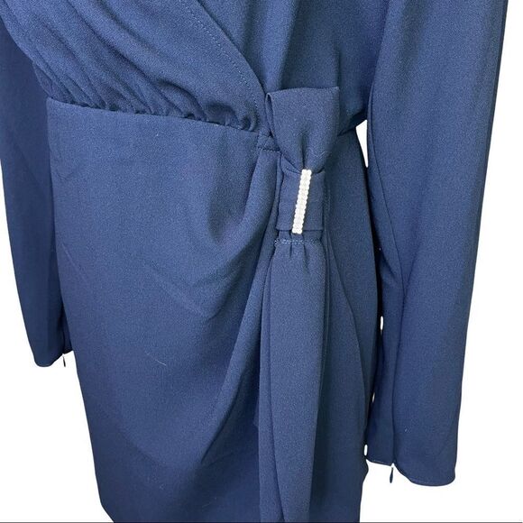 NEW The Kooples Daisy Bow Detail Crepe Navy Long Sleeve Mini Dress - Picture 8 of 12